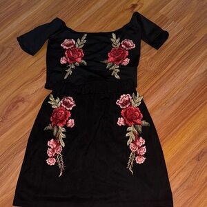 Elegant Black Floral Embroidered Dress
